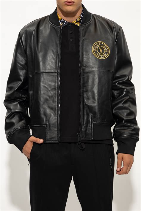 versace jeans couture leather jacket|Versace black denim jacket.